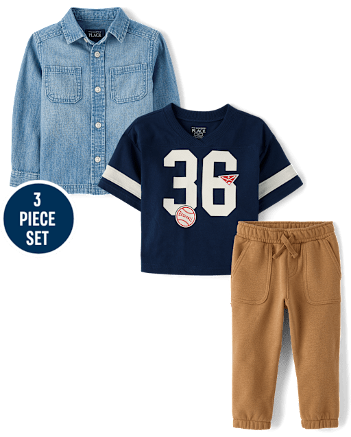 Baby And Toddler Boys Embroidered Varsity 3-Piece Outfit Set