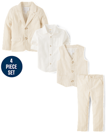 Boys Linen-Blend 4-Piece Suit Set - Special Occasions