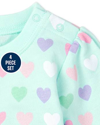 Ensemble de vêtements de jeu 4 pièces en forme de cœur pour bébé fille
