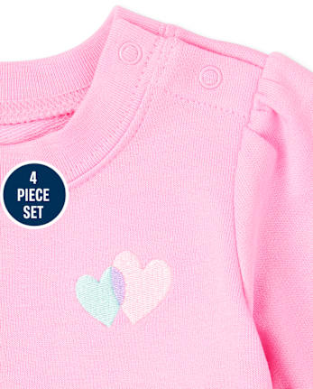Ensemble de vêtements de jeu 4 pièces en forme de cœur pour bébé fille
