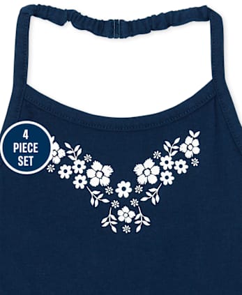 Ensemble 4 pièces licou fleuri pour petites filles