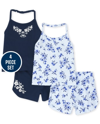 Ensemble 4 pièces licou fleuri pour petites filles