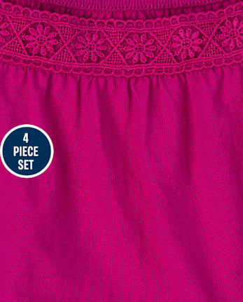 Conjunto de 4 piezas de crochet con volantes para niñas pequeñas