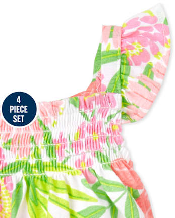 Ensemble de 4 pièces à volants tropicaux pour bébé fille