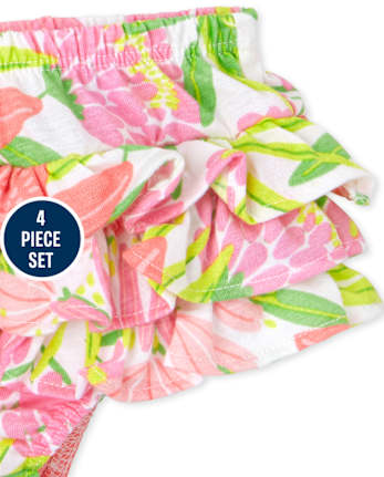 Ensemble de 4 pièces à volants tropicaux pour bébé fille