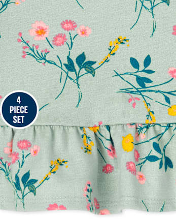 Ensemble de vêtements de jeu 4 pièces à fleurs pour bébé fille