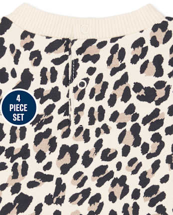 Ensemble de vêtements de jeu 4 pièces cœur léopard bébé fille