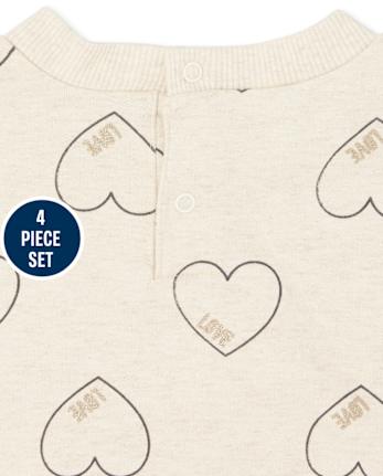 Ensemble de vêtements de jeu 4 pièces cœur léopard bébé fille