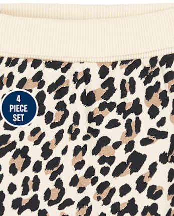 Ensemble de vêtements de jeu 4 pièces cœur léopard bébé fille