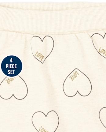 Ensemble de vêtements de jeu 4 pièces cœur léopard bébé fille