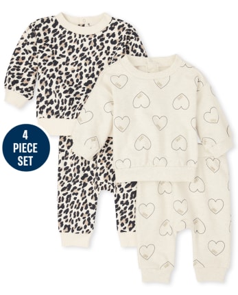 Baby Girls Leopard Heart 4-Piece Playwear Set