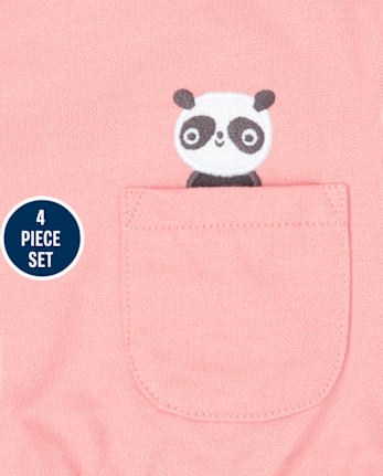 Baby Girls Panda 4-Piece Playwear Set