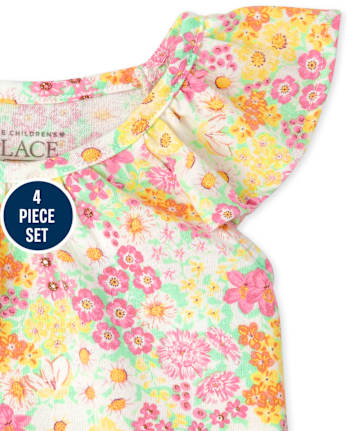 Toddler Girls Floral Flutter Tank Top 4-Piece Set