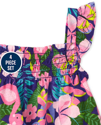 Ensemble de vêtements de jeu 4 pièces flamant rose pour bébé fille