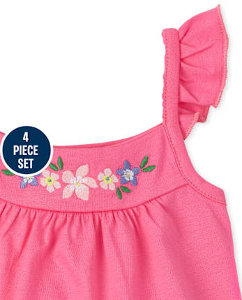Ensemble de vêtements de jeu 4 pièces flamant rose pour bébé fille