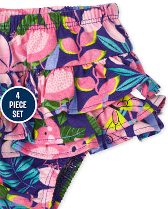Ensemble de vêtements de jeu 4 pièces flamant rose pour bébé fille