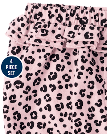 Conjunto de pijama para bebé niña de 4 piezas con estampado de leopardo