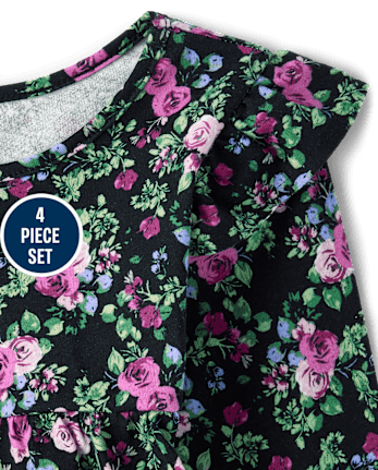 Ensemble 4 pièces à fleurs pour toute-petite fille