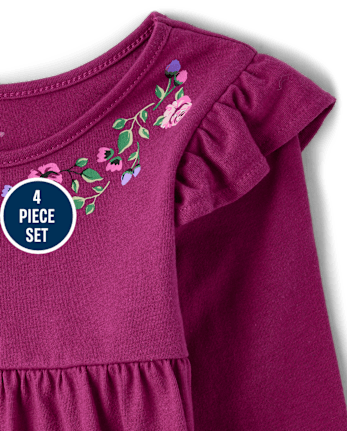 Ensemble 4 pièces à fleurs pour toute-petite fille