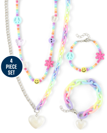 Girls Rainbow Happy Face 4-Piece Jewelry Set