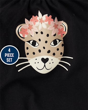 Ensemble de vêtements de jeu 4 pièces léopard pour bébé fille