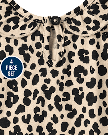 Ensemble de vêtements de jeu 4 pièces léopard pour bébé fille