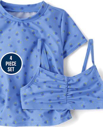 Girls Floral 4-Piece Swimsuit