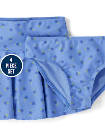 Girls Floral 4-Piece Swimsuit