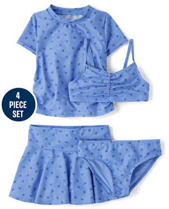 Girls Floral 4-Piece Swimsuit