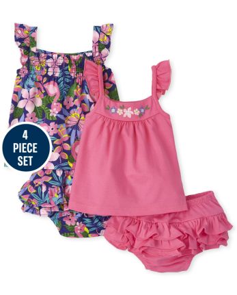 Baby Girls Flamingo 4-Piece Playwear Set