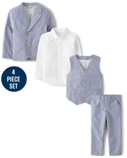 Boys Seersucker 4-Piece Suit Set - All Dressed Up
