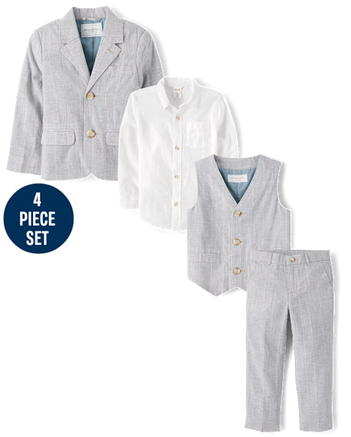 Boys Striped Linen-Blend 4-Piece Suit - Special Occasions - view 1
