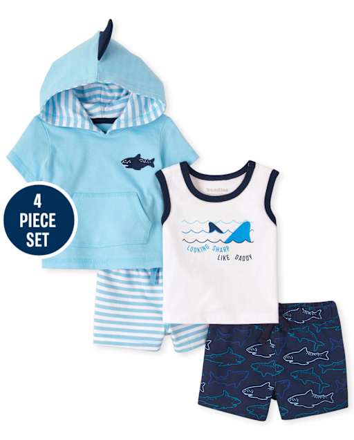 Conjunto de ropa de juego de 4 piezas para bebé niño Shark