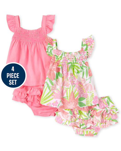 Baby Girls Tropical Ruffle 4-Piece Playwear Set