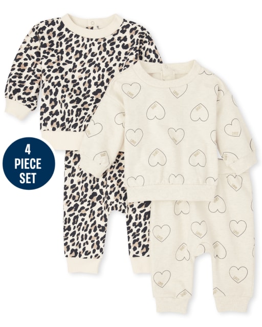 Ensemble de vêtements de jeu 4 pièces cœur léopard bébé fille