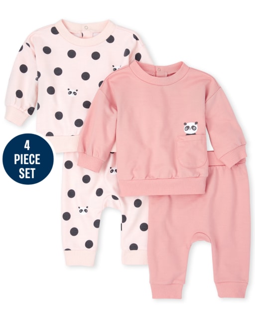 Baby Girls Panda 4-Piece Playwear Set