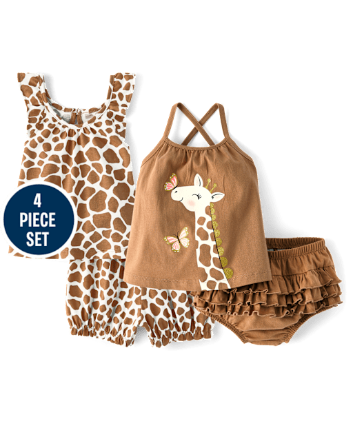 Baby Girls Giraffe 4-Piece Playwear Set
