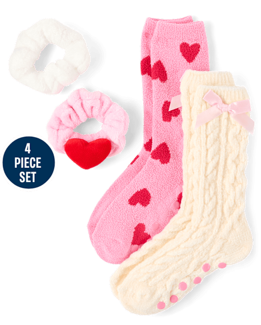 Girls Heart Bow 4-Piece Accessory Set