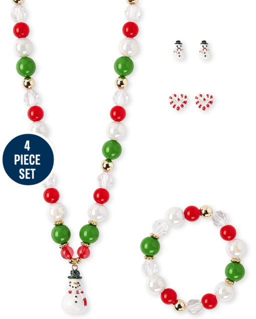 Girls Christmas Snowman 4-Piece Jewelry Set