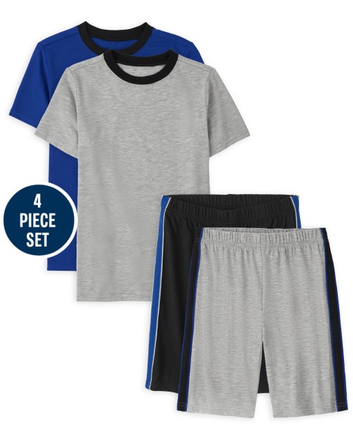 Boys Short Sleeve Pajama Top And Side Stripe Pajama Shorts 4-Pack
