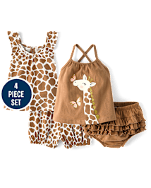 Ensemble de vêtements de jeu 4 pièces pour bébé fille motif girafe