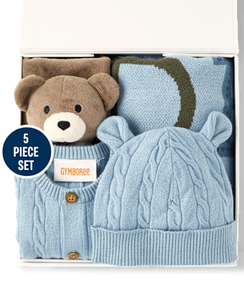 Baby Boys Intarsia Alphabet 4-Piece Gift Box Set - BLUE AURA