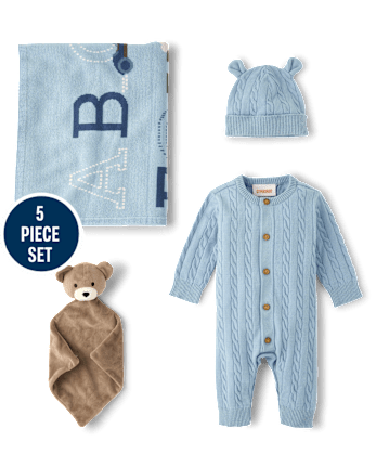 Baby Boys Intarsia Alphabet 4-Piece Gift Box Set - BLUE AURA