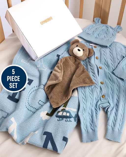 Baby Boys Intarsia Alphabet 4-Piece Gift Box Set