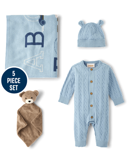 Baby Boys Intarsia Alphabet 4-Piece Gift Box Set