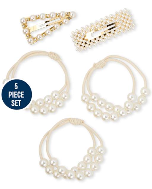 Girls Faux Pearl 5-Piece Hair Set