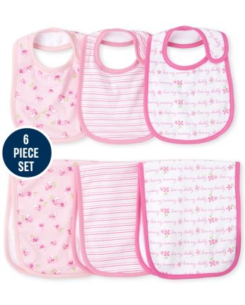 Ensemble De 6 Pieces En Tissu Rose Et Bavoir Pour Bebe Fille The Children S Place