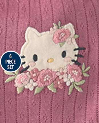 Baby Girls Hello Kitty® Floral Toile 6- Piece Outfit Set