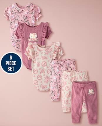 Baby Girls Hello KittyÂ® Floral Toile 6- Piece Outfit Set