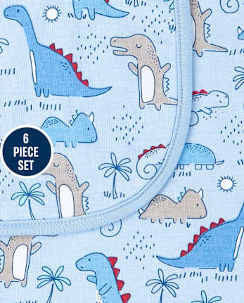 Baby Boys Dino Bib And Burp Cloth 6-Piece Set